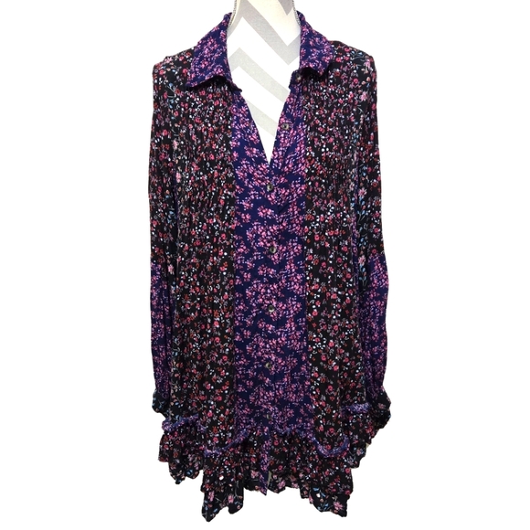 Free People Tunic Mini Dress Lost In You Printed Floral in Dark Combo Sz Medium - Picture 2 of 16
